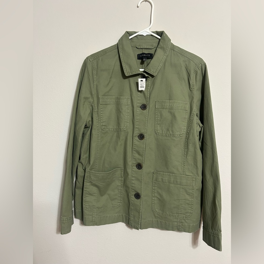 Talbots Green Military Field Jacket with Relaxed Silhouette